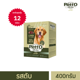 Petto Life อาหารสุนัขโตอายุ 7 ปี+ รสตับ ยกลังสุดคุ้ม 12 กล่อง  - ขนาด 400 กรัม